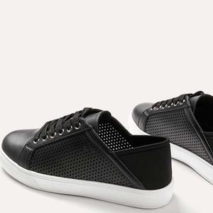 NWOT Laser Cut Lace-Up Black White Wide Width Sneakers